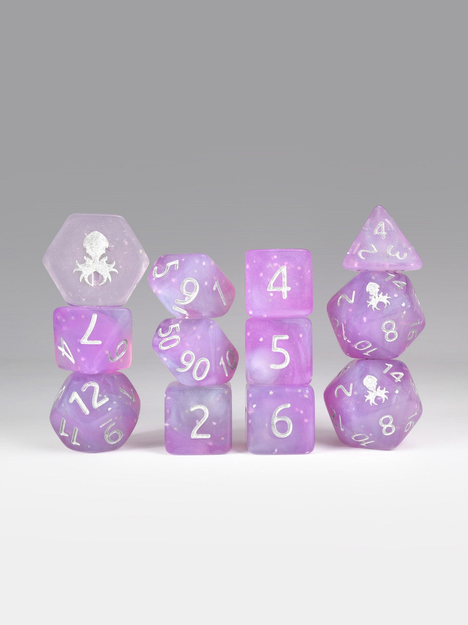 Raspberry Fizz 12pc TTRPG Dice Set with Silver Ink